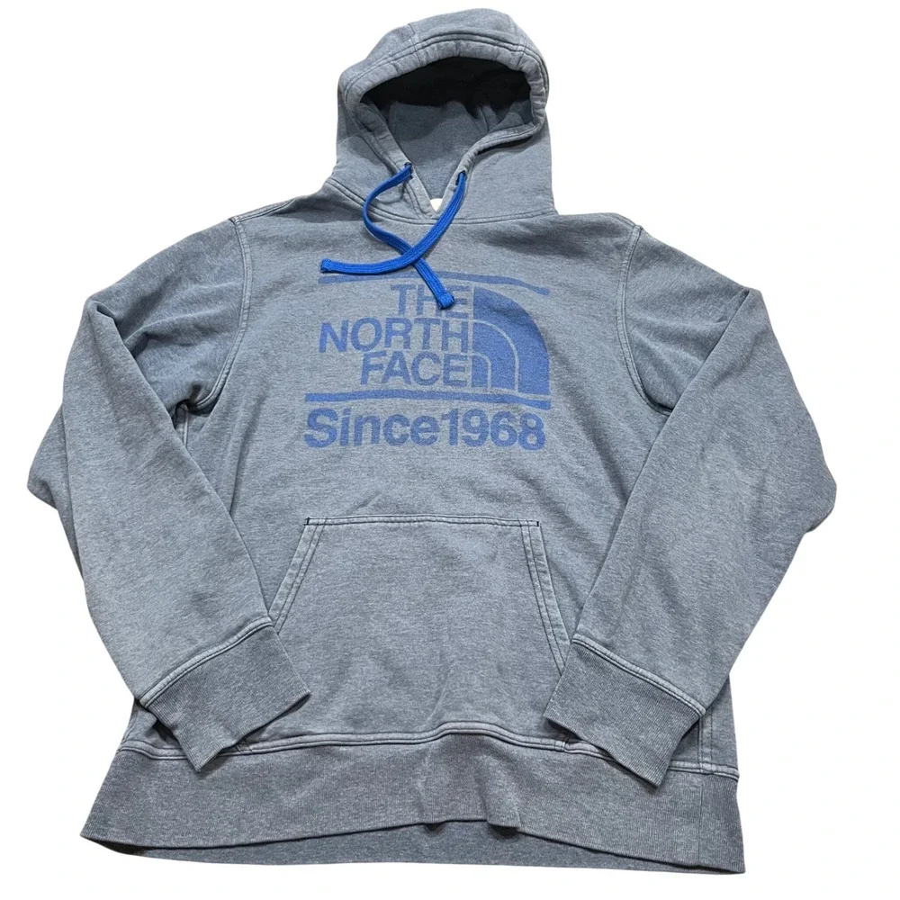 The North Face Mens Blue Graphic Logo Since 1968 Pullover Hoodie Size Medium